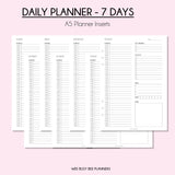 Daily Planner Inserts A5 PRINTED, 7 Day Planner, Day on one Page Planner, Half Hour Planner