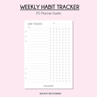 Habit Tracker Planner Inserts, A5 PRINTED, Weekly Habit Tracker Template