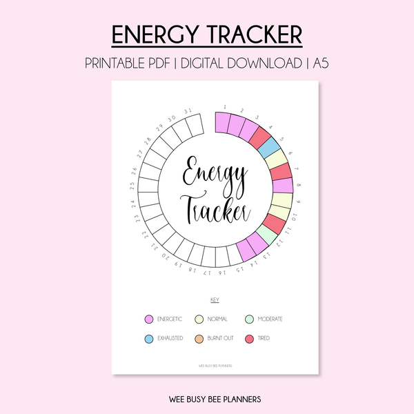 Energy Tracker PRINTABLE A5 Journal Page Inserts
