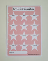 12 Week Countdown Chart, A5 Planner Inserts - Pink Stars