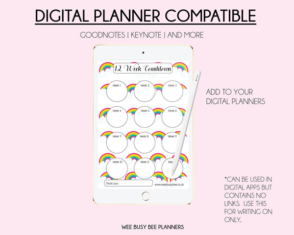 Printable 12 Week Countdown Weight Loss Tracker Chart - Rainbow ...