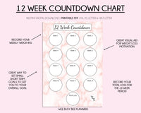 Printable 12 Week Countdown Weight Loss Tracker Chart - Pink Marble